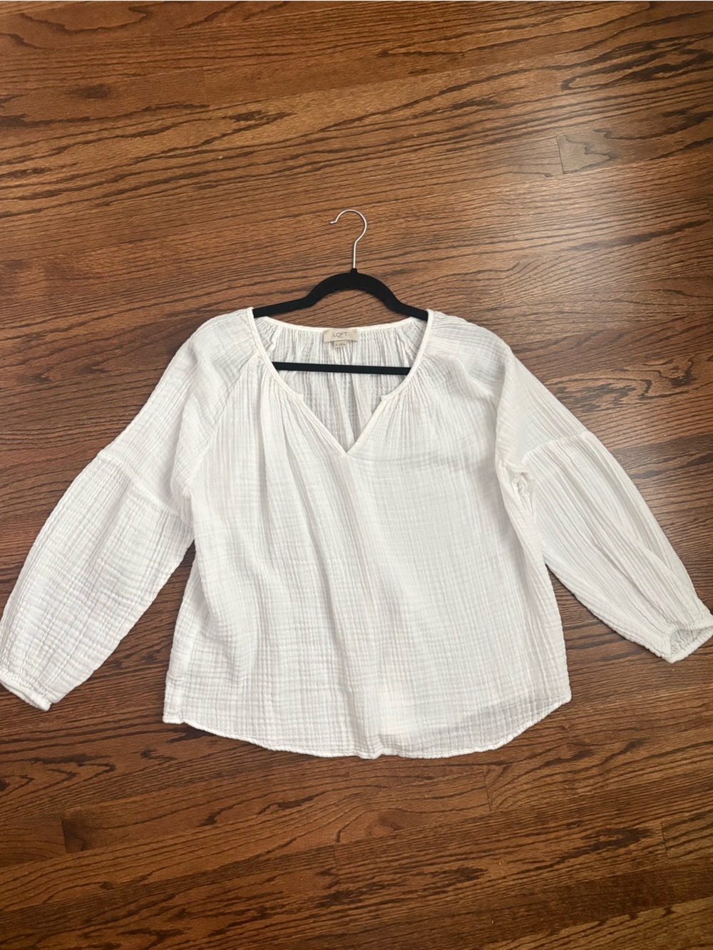 LOFT White Gauzy V-Neck Peasant Blouse